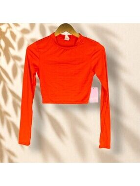 New Fashion Love Cropped Top Women S Small Red Long Sleeve Crew Necl Casual